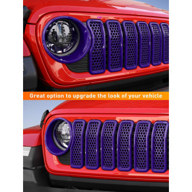 Universal Rejilla frontal de malla y biseles para faros delanteros para Jeep Wrangler 