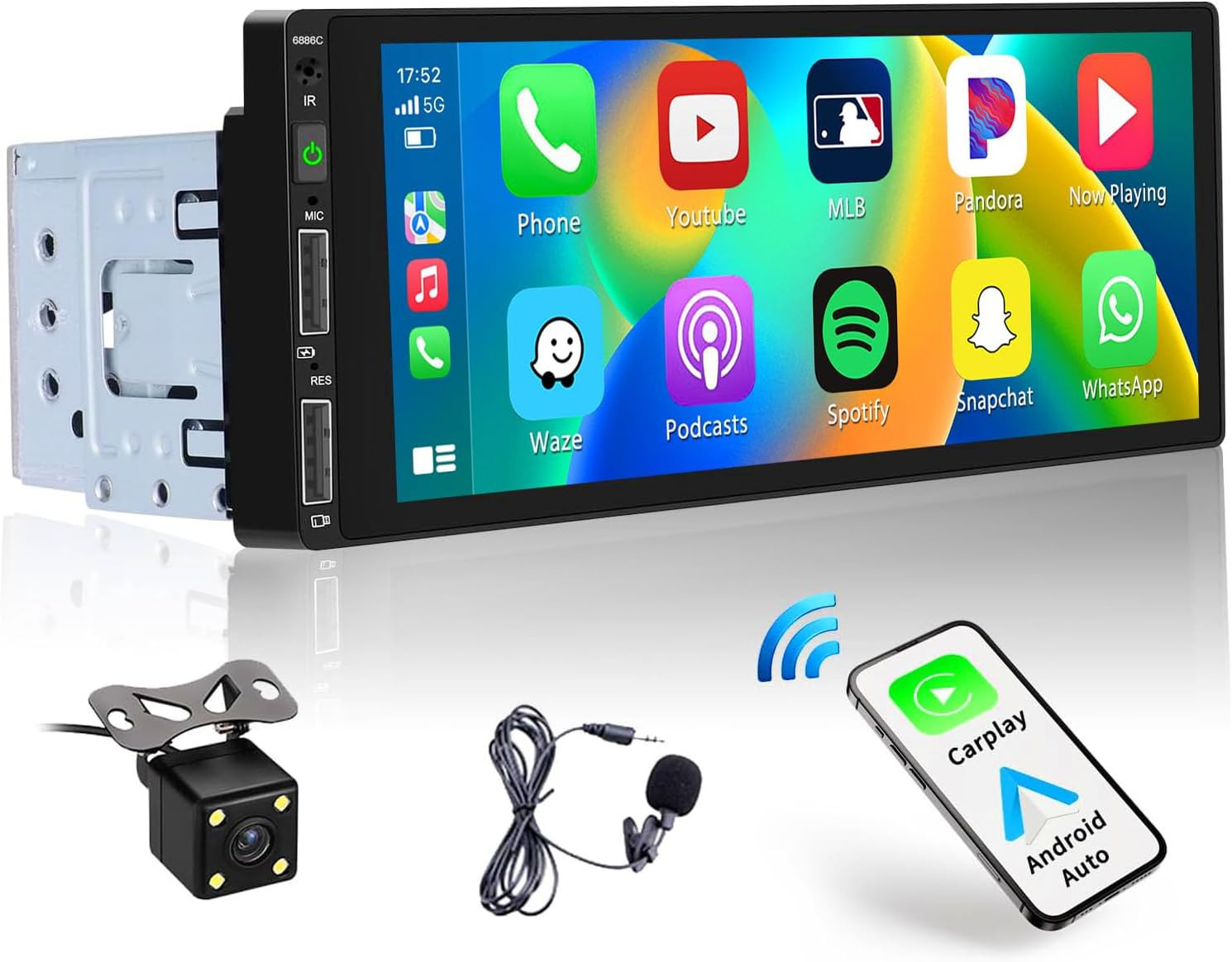 Pantalla táctil de un solo DIN Radio de coche con Bluetooth 5.0