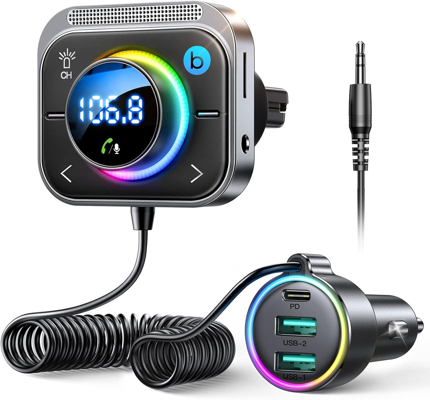 Adaptador auxiliar de automóvil Bluetooth 5.4 de 66 W