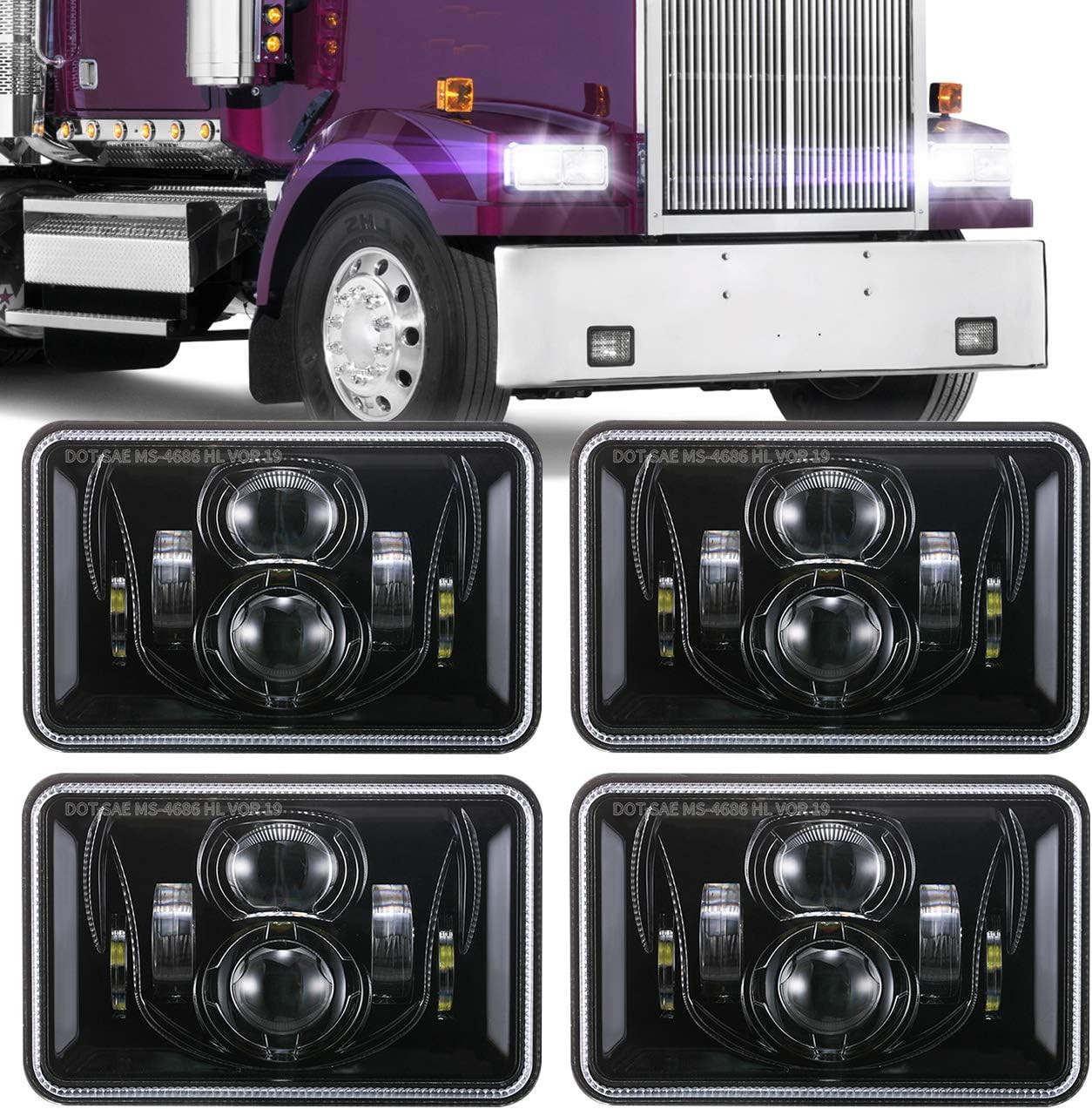 4 faros delanteros LED rectangulares