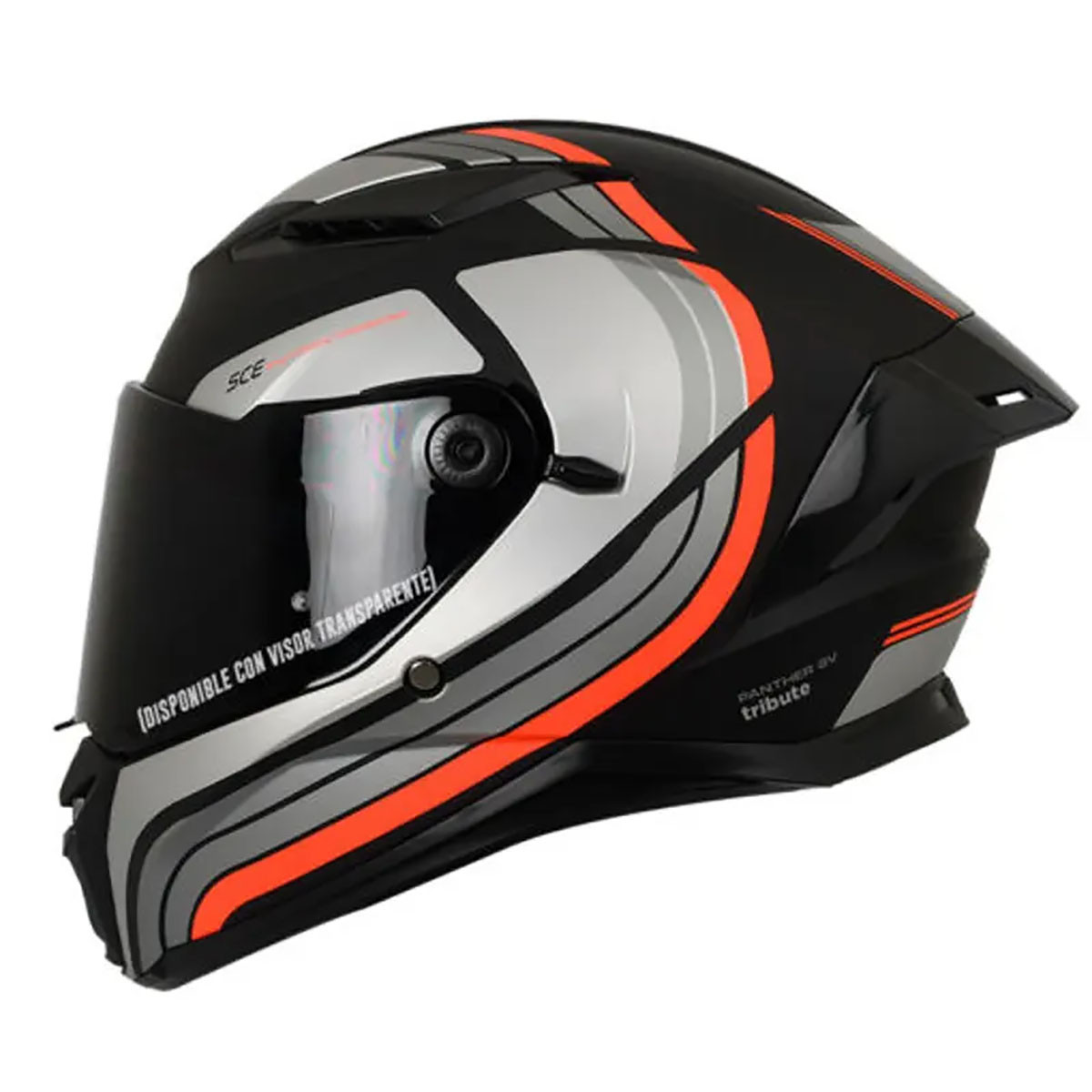 Casco Spartan Panther Sun Visor Tribute B5 Negro Gris Rojo S