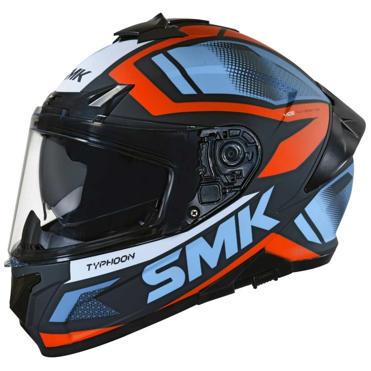 Casco SMK TYPHOON THORN Negro Azul Naranja Mate S
