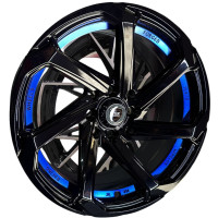 KMX Juego De Rines 13X7.0 Negro Con Cara Maquinada + Corte Azul 13X8