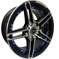 KMX Juego De Rines 14X6.0 Negro Maquinado Con Línea Azul Interna Y Remaches Plateados 14X8