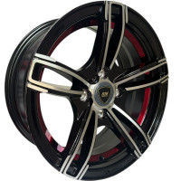 KMX Juego De Rines 14X6.0 Negro Maquinado Con Línea Roja Decorativa 14X4