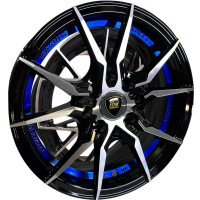 KMX Juego de Rines 14X8.0 Negro con cara mecanizada + corte inferior azul 14X8