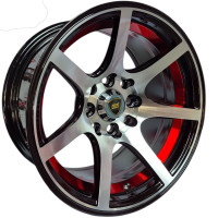 KMX Juego De Rines 13X7.0 Negro Con Rayos Maquinados Y Detalles Internos En Rojo 13X8