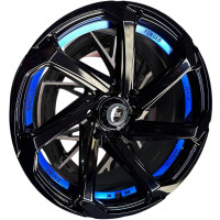 KMX Juego de Rines 15X8.0 Negro + línea azul 15X8