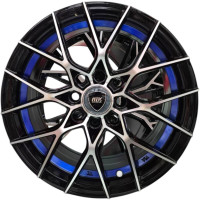 KMX Juego de Rines 14X8.0 Negro con cara mecanizada + corte inferior azul 14X8