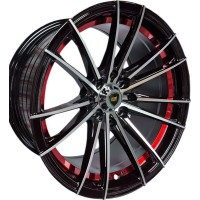 KMX Juego De Rines 15X8.0 Negro Con Rayos Maquinados Y Detalles Internos En Rojo 15X8