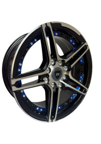  Juego De Rines 14X6.0 Negro Maquinado Con Línea Azul Interna Y Remaches Plateados 