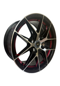  Juego De Rines 15X7.0 Negro Maquinado Con Línea Roja Decorativa 