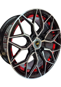  Juego De Rines 15X7.0 Negro Con Rayos Maquinados Y Detalles Internos En Rojo 